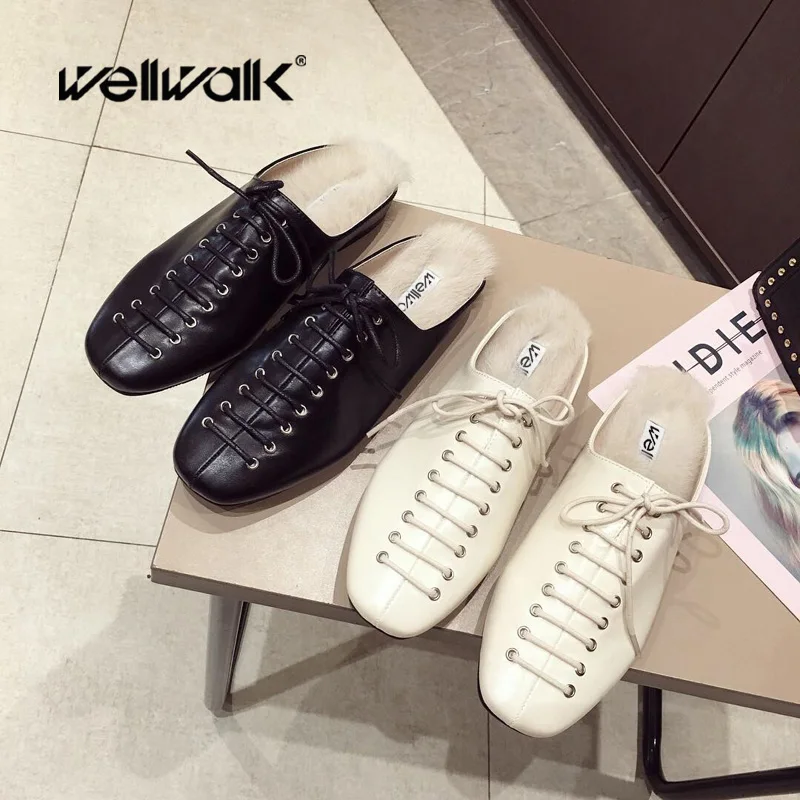Wellwalk/женские меховые тапочки женские домашние зимняя обувь мюли пушистые