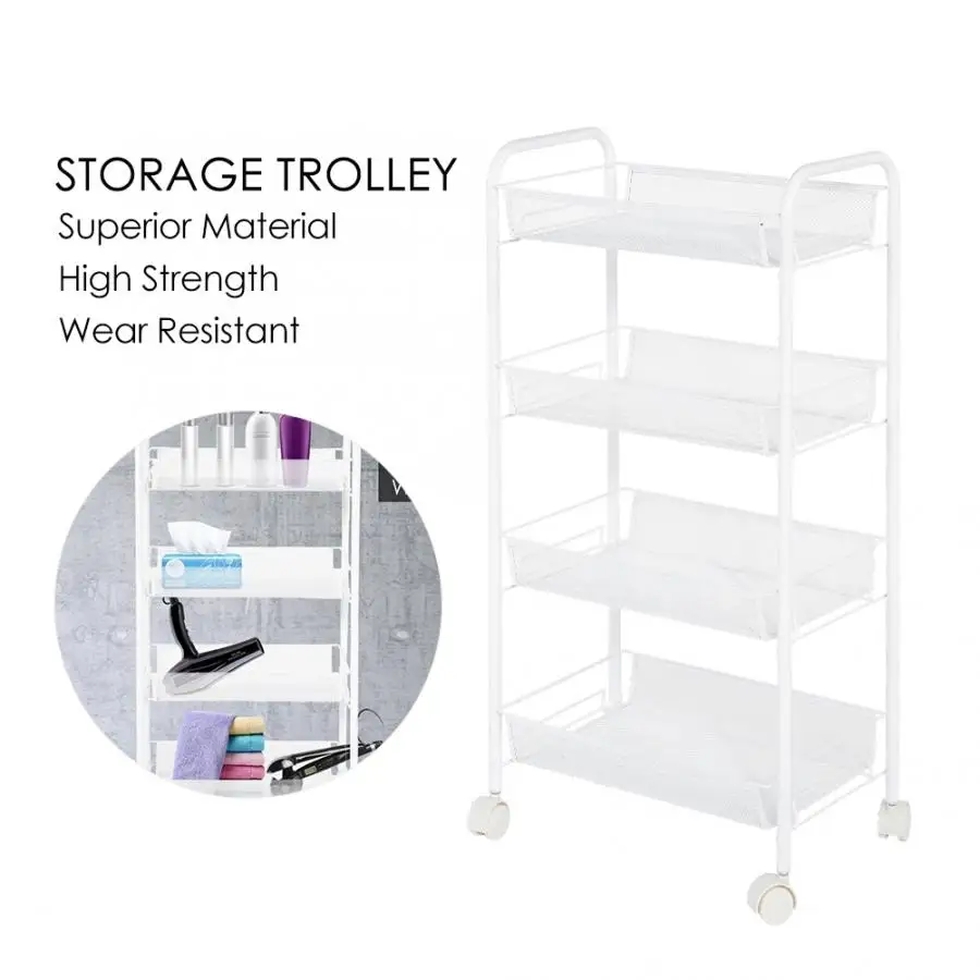 4 Tiers Tool Storage Trolley Removable Hairdresser Coloring Tools Metal Rolling Wheel Storage Rack Beauty Hair Machine Trolley