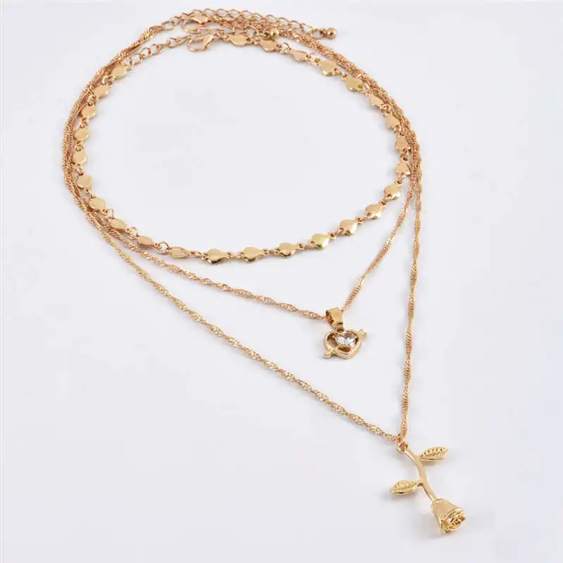 

Bohemian alloy ancient Europe America Japan South Korea Heart Cupid Love Rose Pendant Female Multilayer Necklace Set New Jewelry