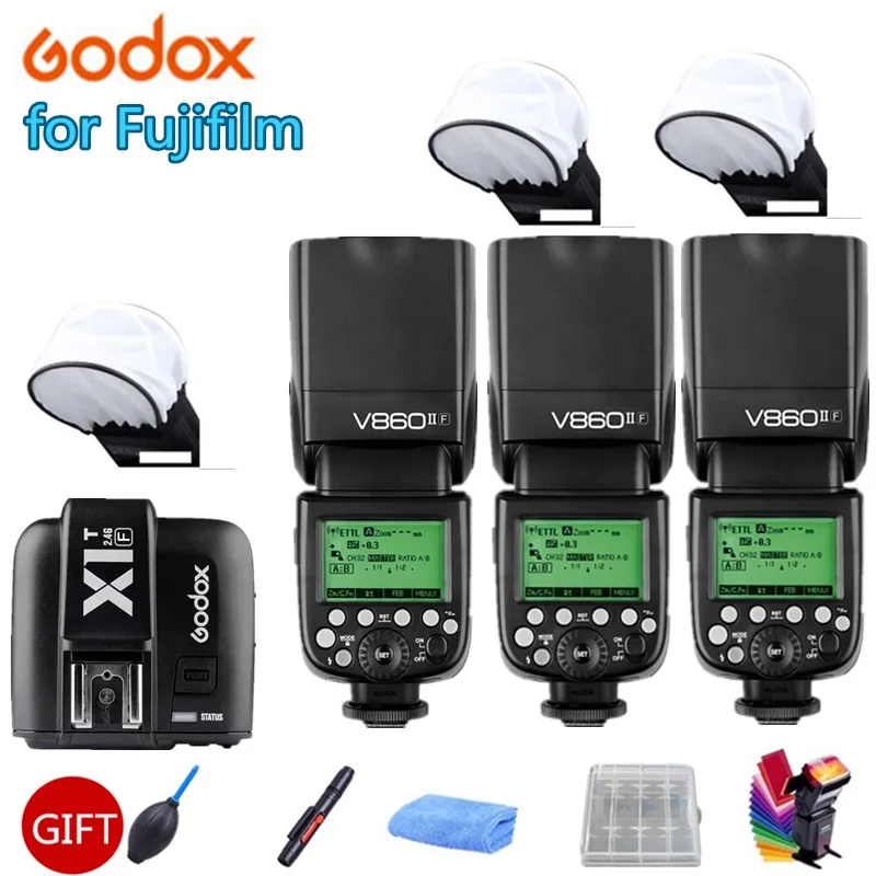 3x Godox Вспышка v860if V860II F HSS ttl 2 4G камера Speedlite литий ионный аккумулятор + X1T триггер