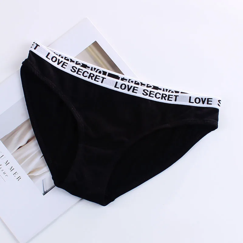 black Женское нижнее белье с надписью «Love Secret», хлопковые сексуальные спортивные трусы с низкой талией для студентов, здоровое дышащее нижнее белье - Цвет: black