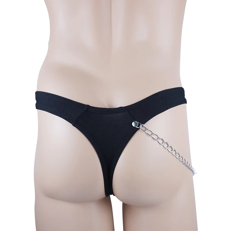 Мужские Трусы стринги из искусственной кожи гей с цепочкой лакированной
