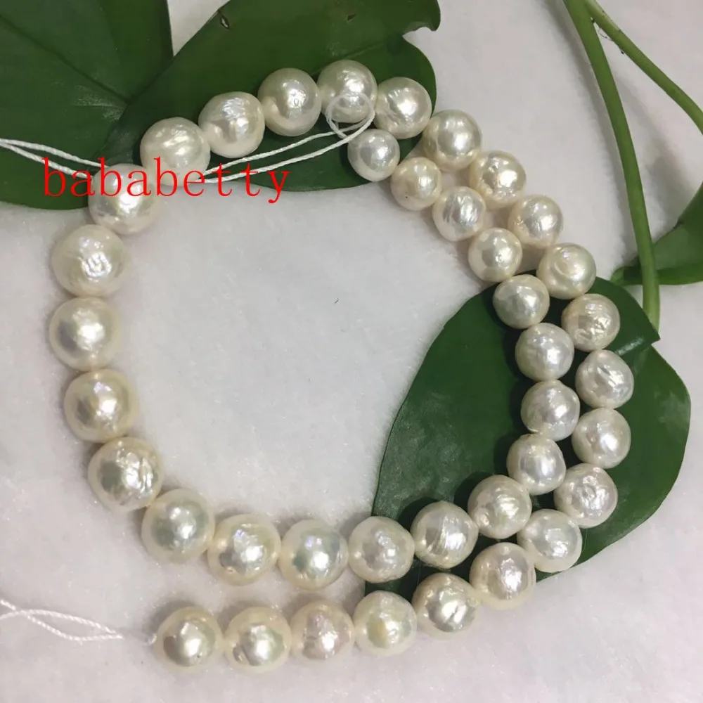NEW 10-11MM White FRESHWATER PEARLS 15 inch STRAND Nucleated Baroque loose beads |