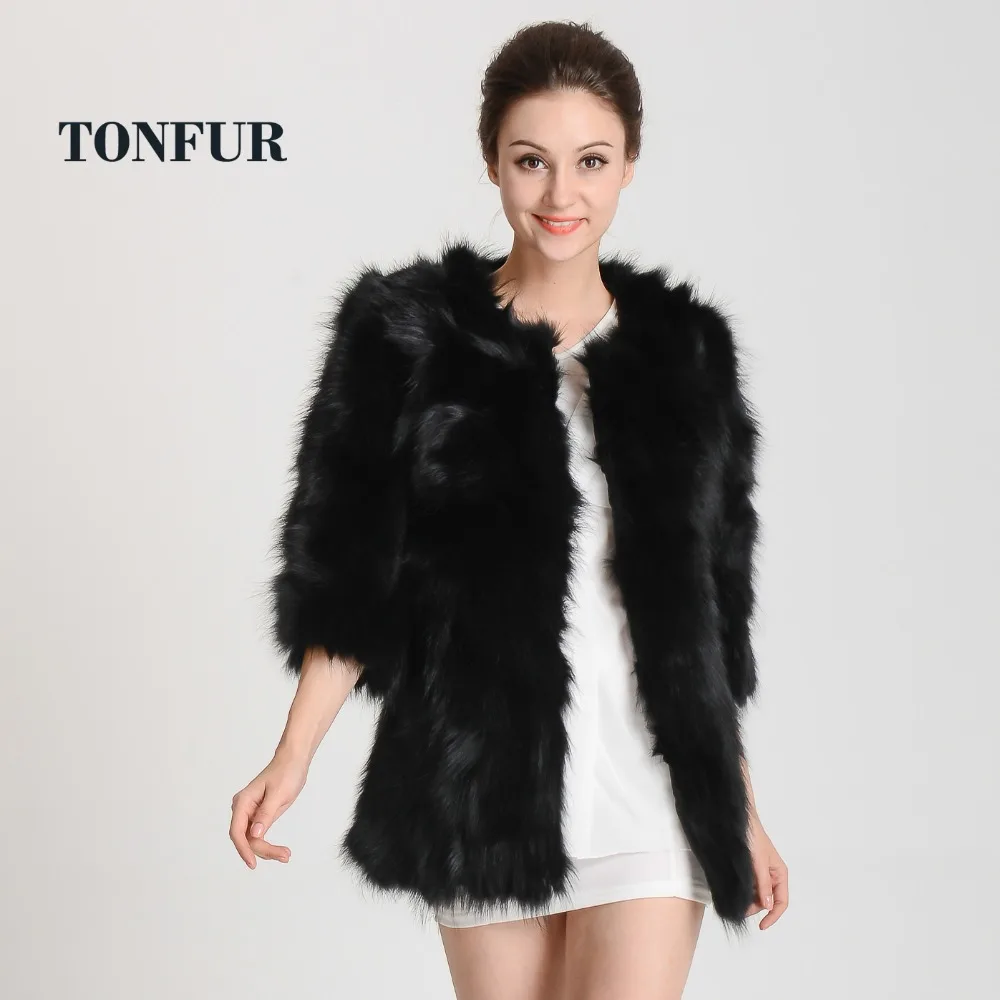 Низкий! Пальто из натурального меха енота Женская куртка лисы женская меховая