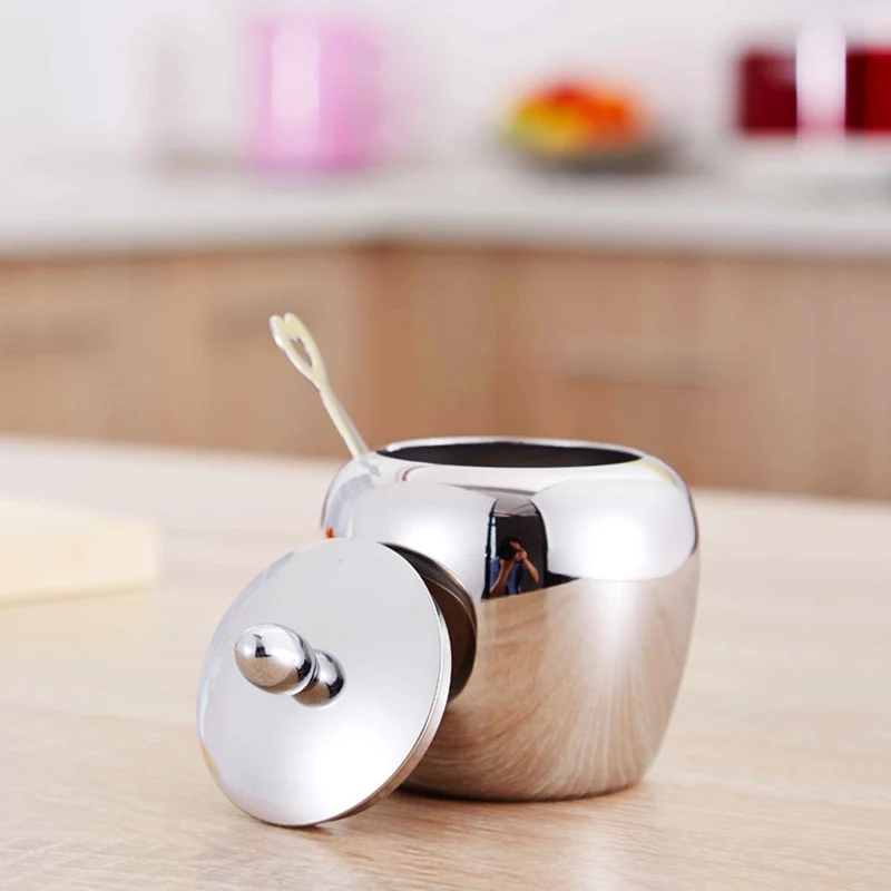 Realcook из нержавеющей стали, сахарница в форме яблока, чай, кофе, баночки для хранения сахара с крышкой и ложкой, съемная крышка, сахарная баночка