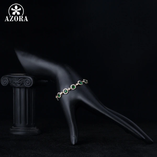 AZORA Glam золотой цвет 13 шт. зеленый высшего качества круглый кубический цирконий
