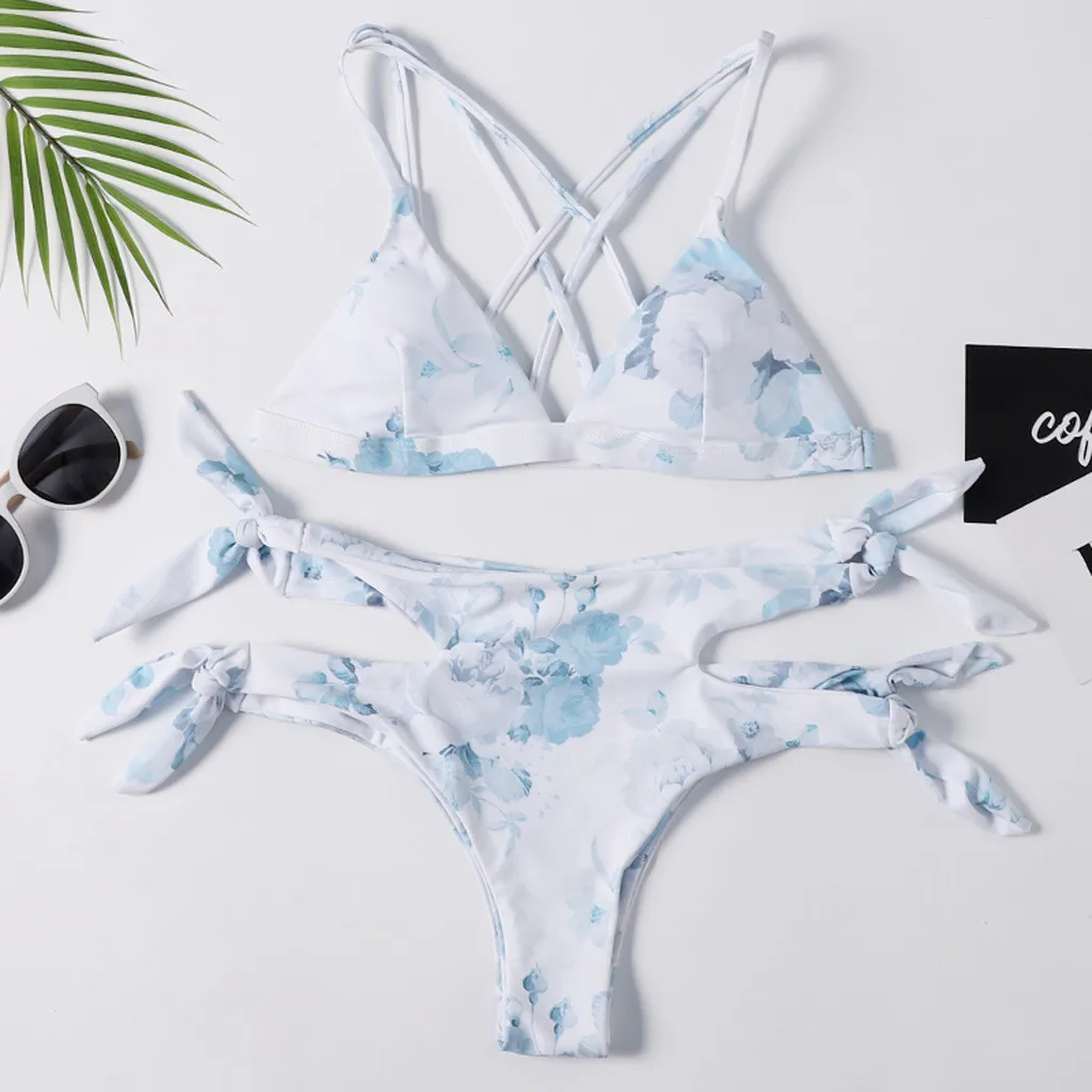 Сексуальное бикини с цветочным принтом двойной бандаж 2019 бюстгальтер вкладышами