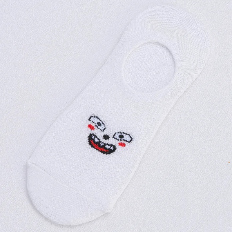 White Socks Women Lovely Cotton Expression Print Invisible Socks Heel Silica Gel Non-slip Girl Boat Socks Funny - Цвет: Sinister