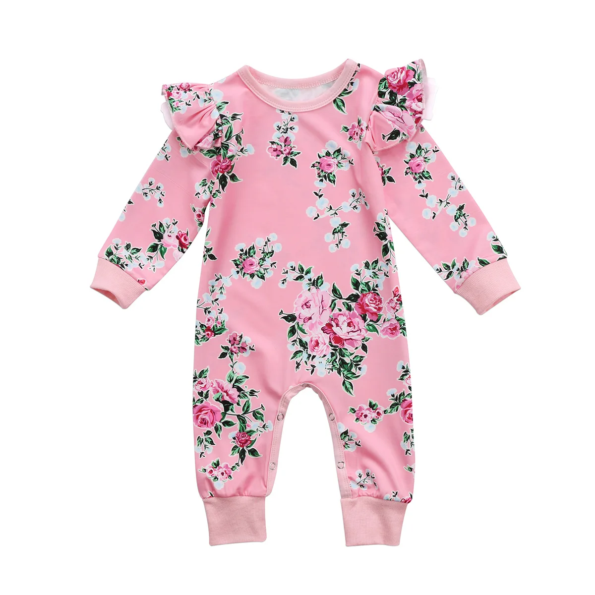 Emmababy New Cute Kids Baby Girls Floral Pink Jumpsuit Romper Long Sleeve Clothes Casual Outfits | Детская одежда и обувь