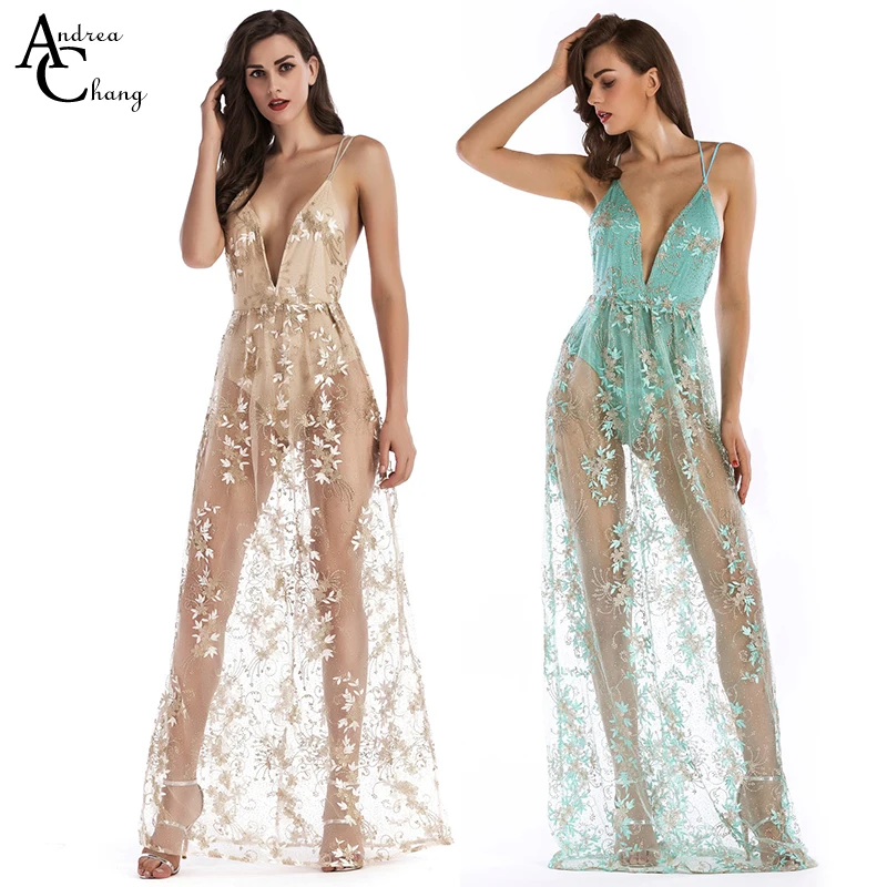 Весенне-летнее женское платье с вышивкой в виде листьев бежевого и зеленого