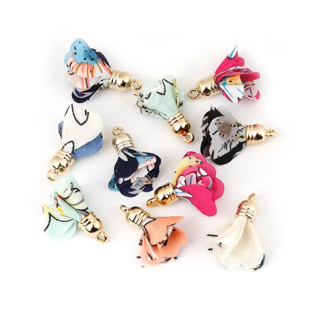 10pcs/lot 30mm Gold Color Fabric Flower Tassel For Keychain Cellphone Straps Jewelry DIY Earrings Finding | Украшения и