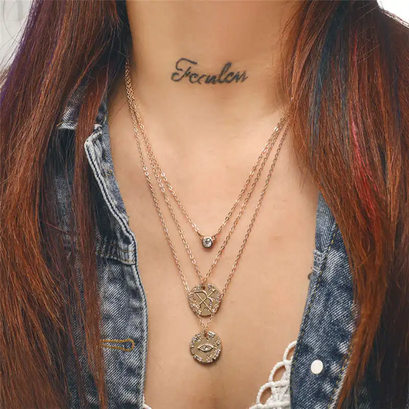 2020 винтажное многослойное Золотое модное женское ожерелье с розой звездами