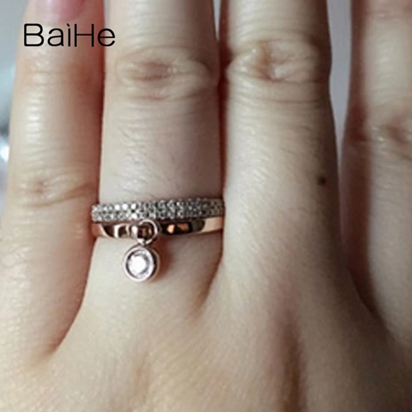 BAIHE Твердое 14 к желтое золото 0.10ct круглый Сертифицированный H/SI круглый натуральный бриллиант обручальное кольцо для женщин Мода Ювелирные украшения подарок кольцо