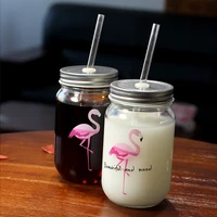 with straw and cover flamingo milk bottle creative students kids summer drinking bottle animals glass water bottle