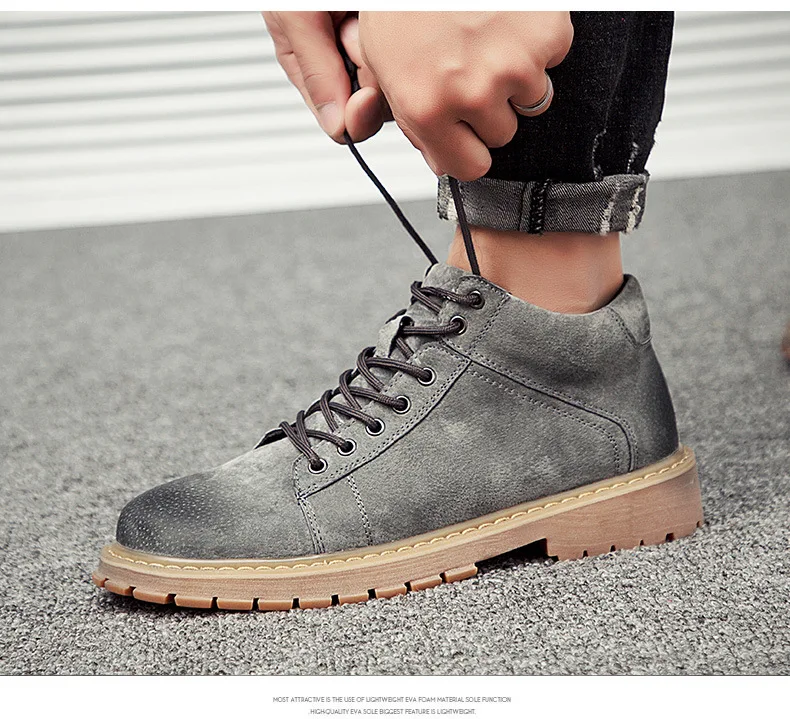 Genuine Leather Men Boots Autumn Winter Ankle Boots Fashion Footwear Lace Up Shoes Men High Quality Vintage Men Shoes