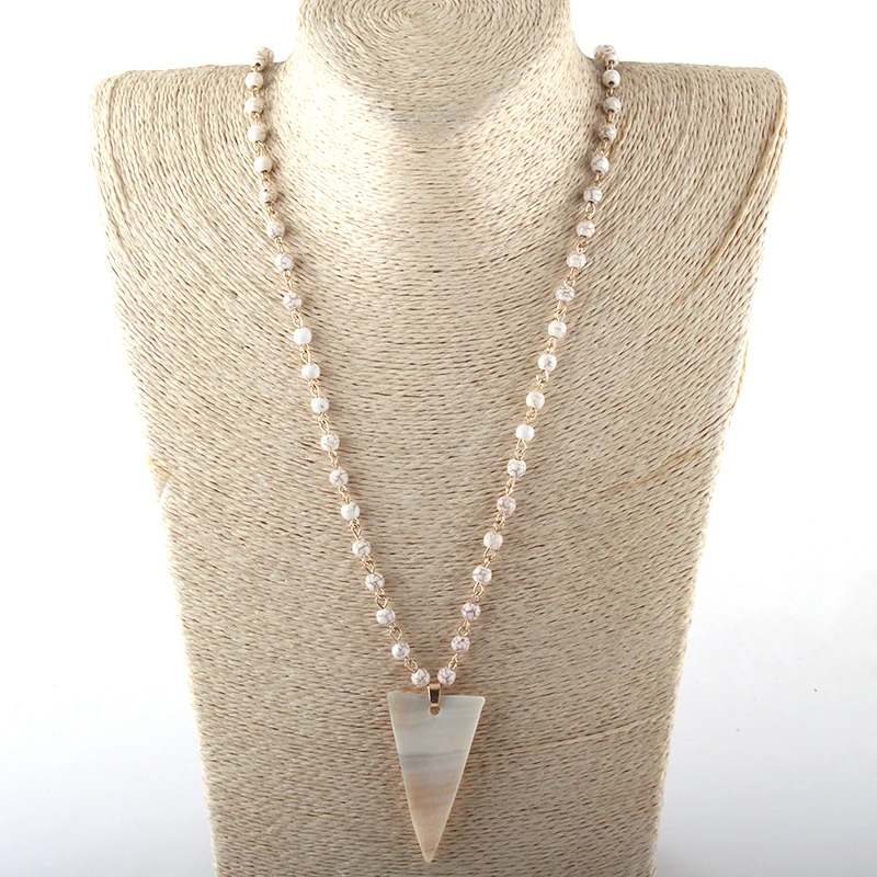 Женское этническое колье с подвеской богемное ожерелье белыми камнями 6