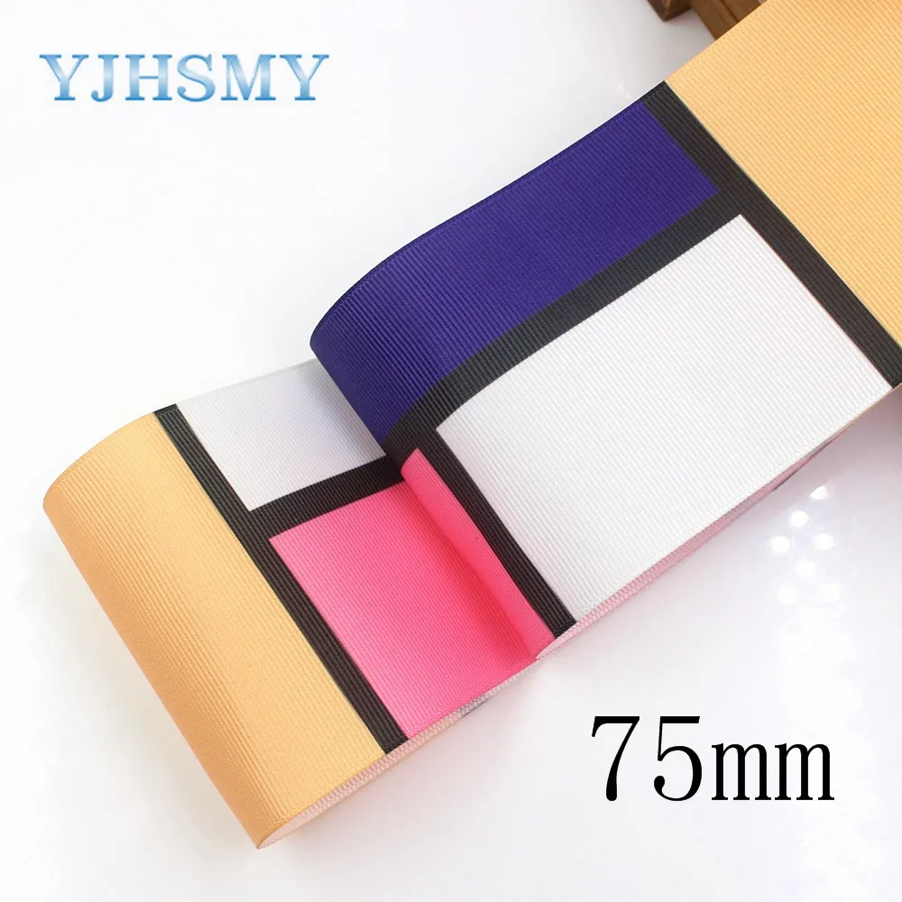 YJHSMY I 19321 685 38 мм/75 мм 10 ярдов геометрические ленты термопечать grosgrain бант колпачок