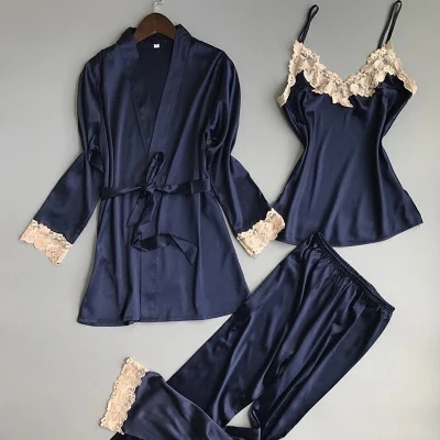 Пижамный комплект Женский из 3 предметов роскошный модный пижамный с длинными