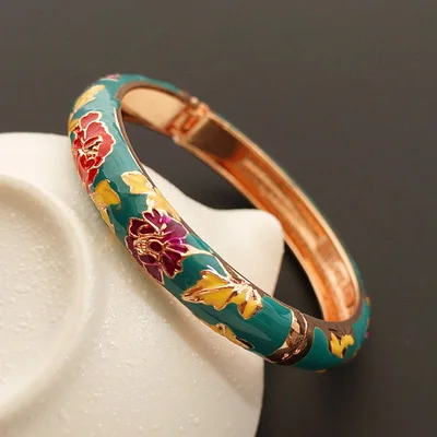 Peacock blue Пион цветок китайский филигранный браслет с перегородчатой эмалью традиционное рукоделие Этнические браслеты для женщин аксессуар модные украшения - Окраска металла: Peacock blue
