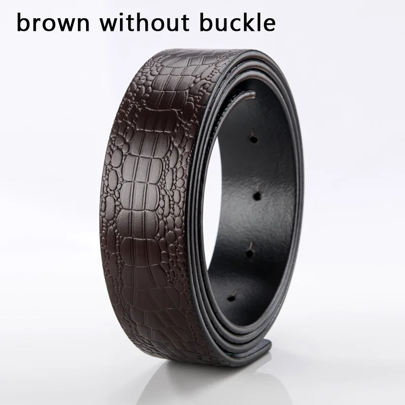 brown no buckle McPARKO бренд мужской ремень из натуральной кожи воловья кожа мужские ремни без пряжки модный крокодиловый дизайн настоящие ремни из телячьей кожи - Цвет: brown no buckle