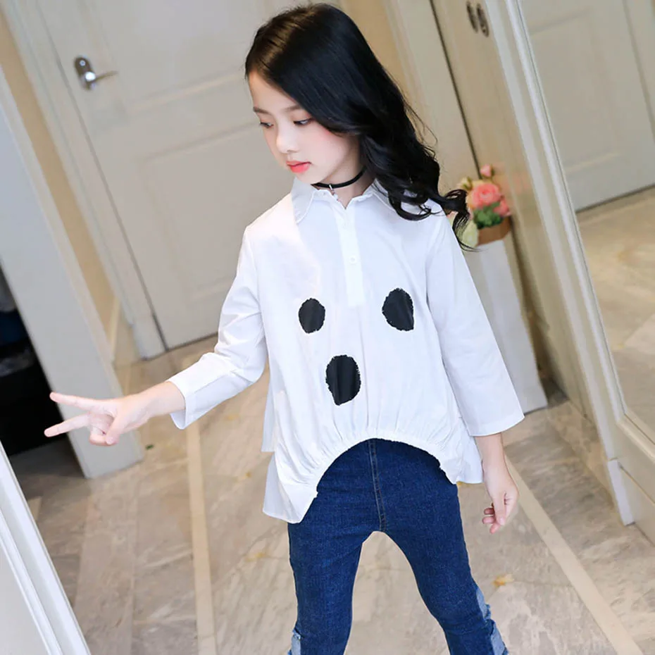 Весенняя блузка для девочек 2019 школьная детский топ с длинными рукавами и