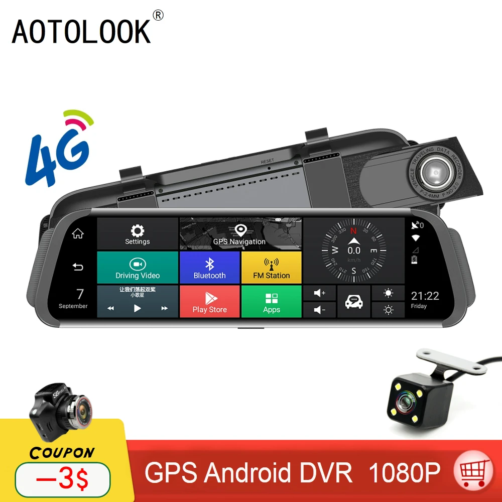 AOTOLOOK T907 10 gps навигатор Full HD 1080 P Автомобильный видеорегистратор поток зеркало