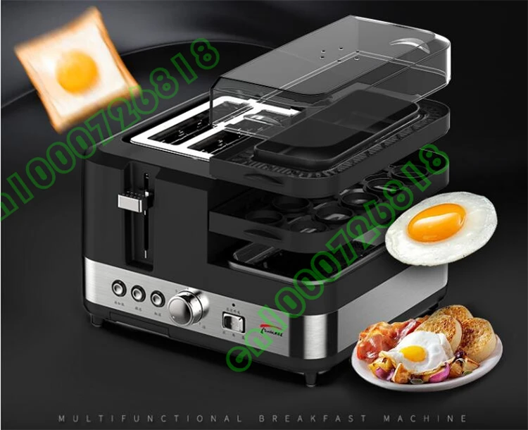 220V Multifunctional Electric Full-automatic Household Toaster Machine EU/AU/UK/US With Frying Pan Steamer Breakfast Maker
