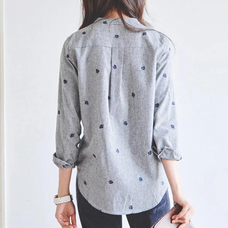 embroidery blouse chemise femme blusas feminina long sleeve women blouses 2020 spring striped shirt ladies tops camisas mujer