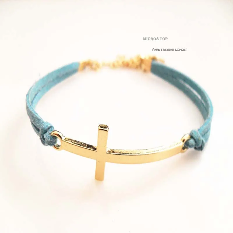 M&ampT(36pc/lot) Free Shipping New Arrival Hotselling Leather Sideways Cross Bracelet Wholesale | Украшения и аксессуары
