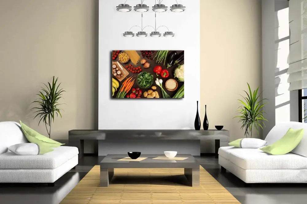 1 Pic Framed Wall Art Pictures Vegetables Fruit Healthy Foods Canvas Print Posters With Wooden Frames For Decor | Дом и сад