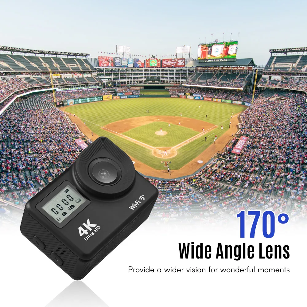 Продажа 4K 30FPS Ultra HD WiFi Спортивная Экшн-камера 18 МП 170 ° Широкий угол 2,0 дюйма ЖК-экран 30 м Водонепроницаемая с 2 шт. литий-ионных батарей