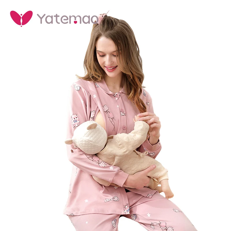 YATEMAO, новинка, Пижама для беременных, пижама для кормящих мам, набор, одежда для сна, для дома, женская одежда для кормящих матерей, пижамный комплект с длинным рукавом