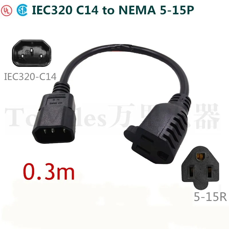 IEC320 C14 штекер для Nema 5-15R Женский удлинитель питания шнур C14 для US 5-15R адаптер PDU UPS кабель Шнур 0,3 м/1 фут CE