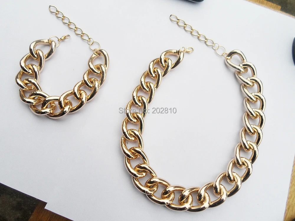 2019 new fashion gold-color big &amp chunky bracelet necklace jewelry sets for party good quanlity chain | Украшения и аксессуары