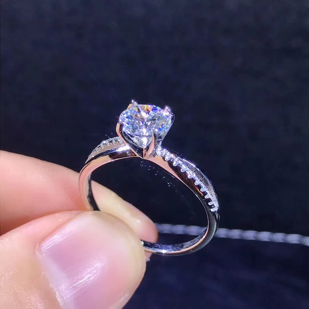 Круглое серебряное кольцо с муассанитом 1ct D VVS роскошное кольцо с муассанитом Weding для женщин