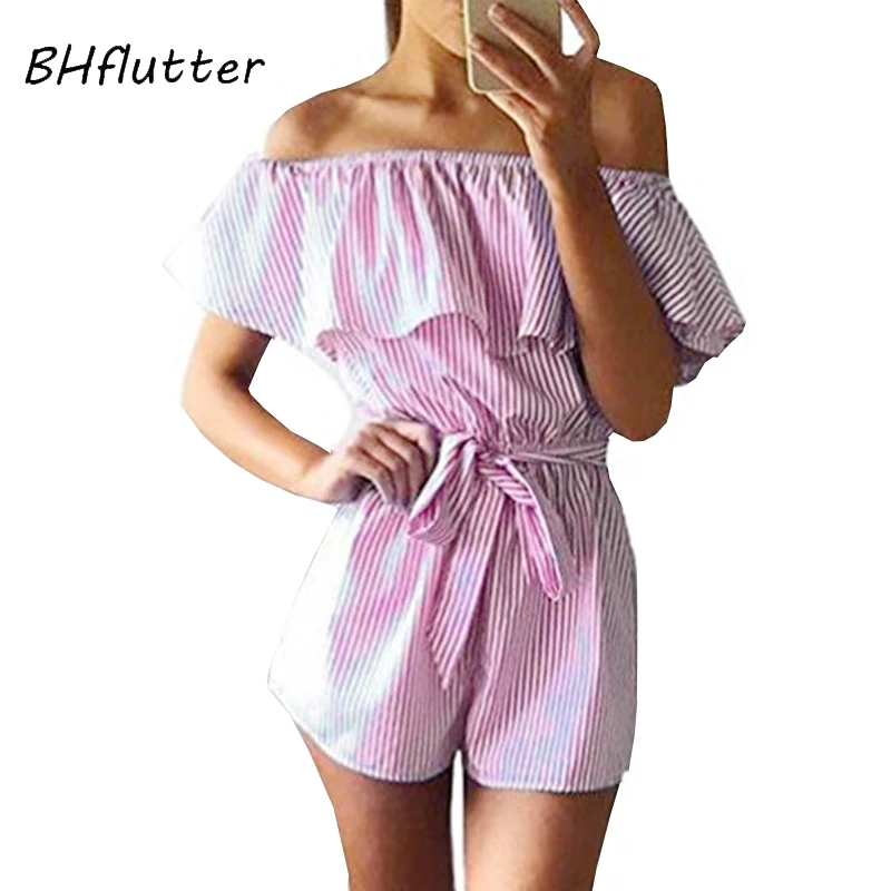 BHflutter/Новинка 2018 женский комбинезон с оборками и открытыми плечами Летний в