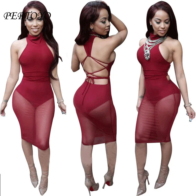 PERTOYO Летний стиль сексуальное перспективное Сетчатое платье для женщин цельное