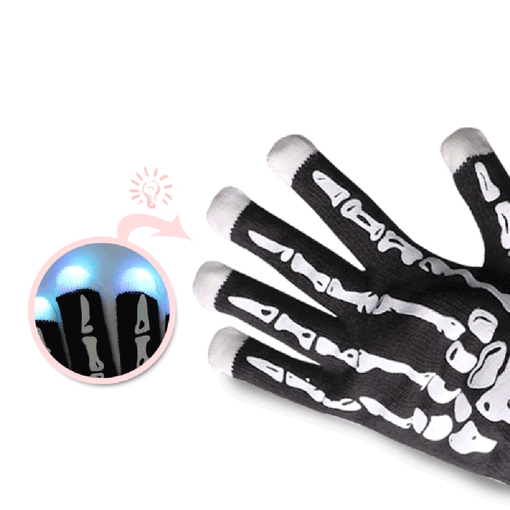 1 Pair Fashion Halloween Skeleton Hand LED Flashing Gloves Light Up Fingertip Mittens | Аксессуары для одежды