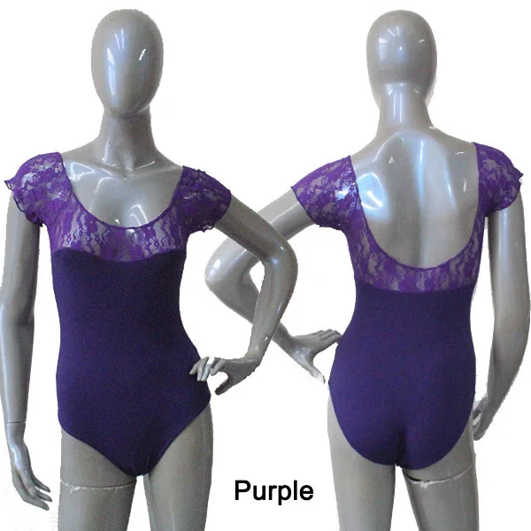 Purple ; черное трико из хлопка и лайкры с кружевными рукавами-крылышками и круглым вырезом; синий танцевальный костюм для балета для девочек - Цвет: Purple