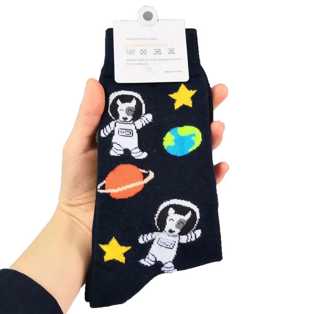 

galaxy bull terrier socks with planet stars cute spaceman socks women fun socks cartoon universe dog style 12 pairs