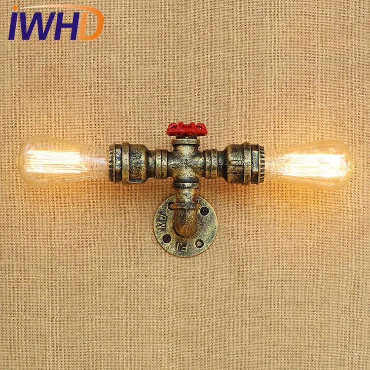 IWHD чердак стиль водопроводная труба лампа Бра В индустриальном стиле с лампой