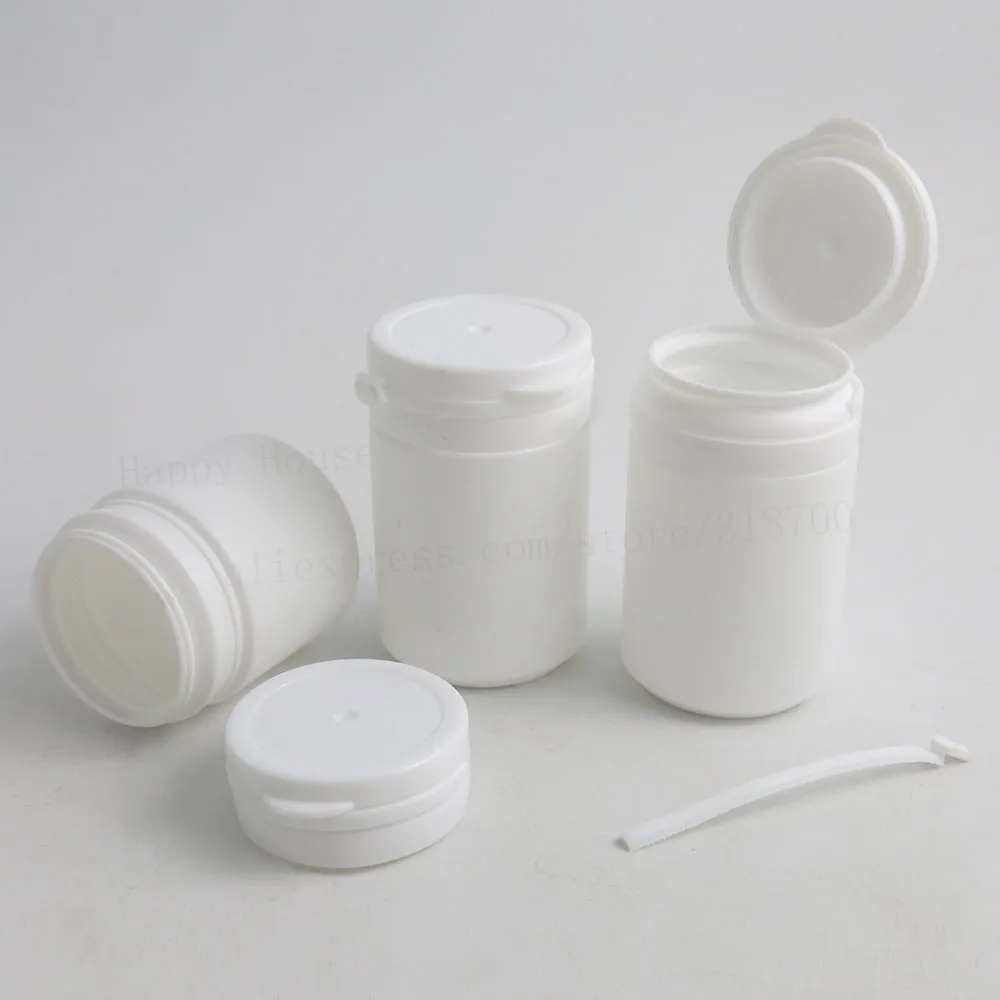 أفضل جودة 100/مجموعة 50 مللي 70 مللي HDPE الصلبة الأبيض حبة زجاجة الصلب ث/تمزيق غطاء البلاستيك الطبية الصف المفصلي زجاجة طبية