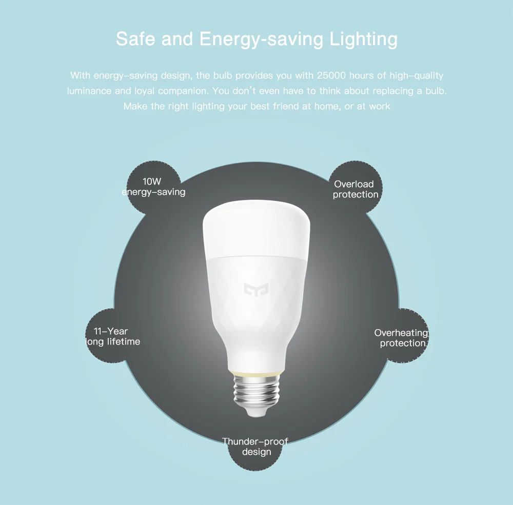 Original Xiaomi Yeelight Smart LED Bulb 10W E26 E27 800 Lumens Colorful Adjustable Color Temperature WiFi Remoter Control | Электроника