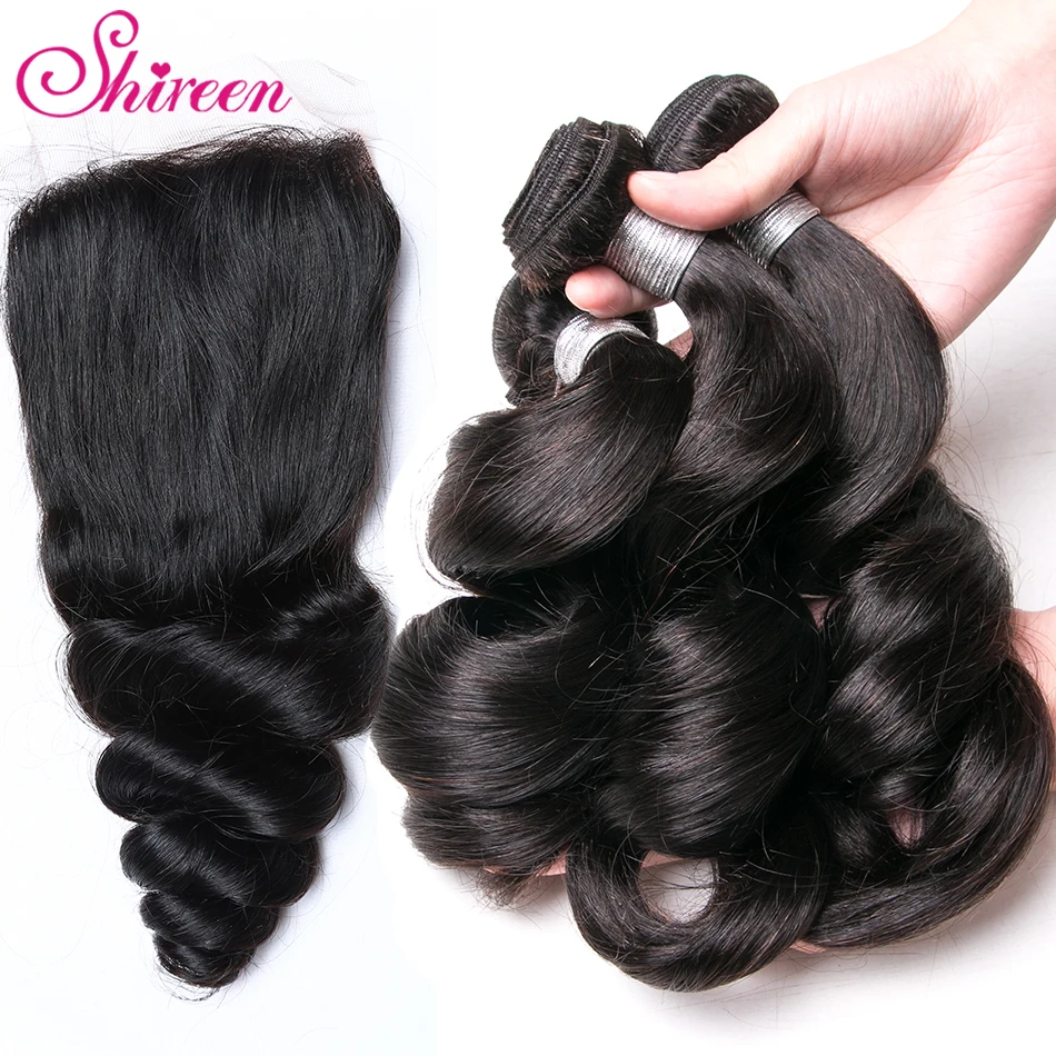 Свободные волнистые пучки с закрытием 3 пучка бразильских волос Плетение Пучков