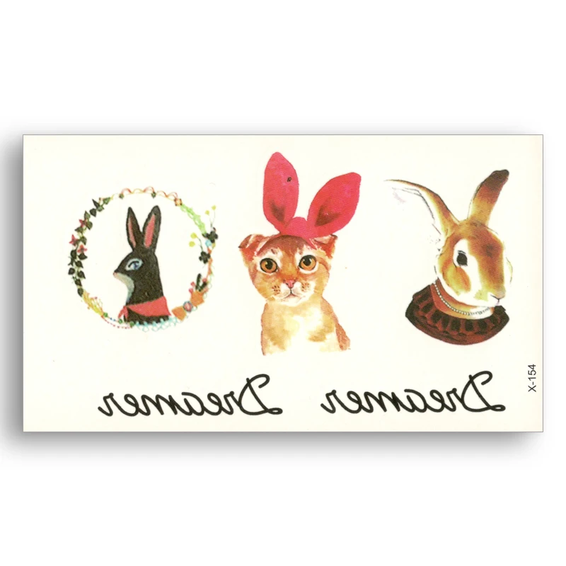 Lovely Cat Rabbit Water Transfer Fake tattoos Waterproof Temporary Sticker Cute Children Child Kids Girl Women body Art | Красота и
