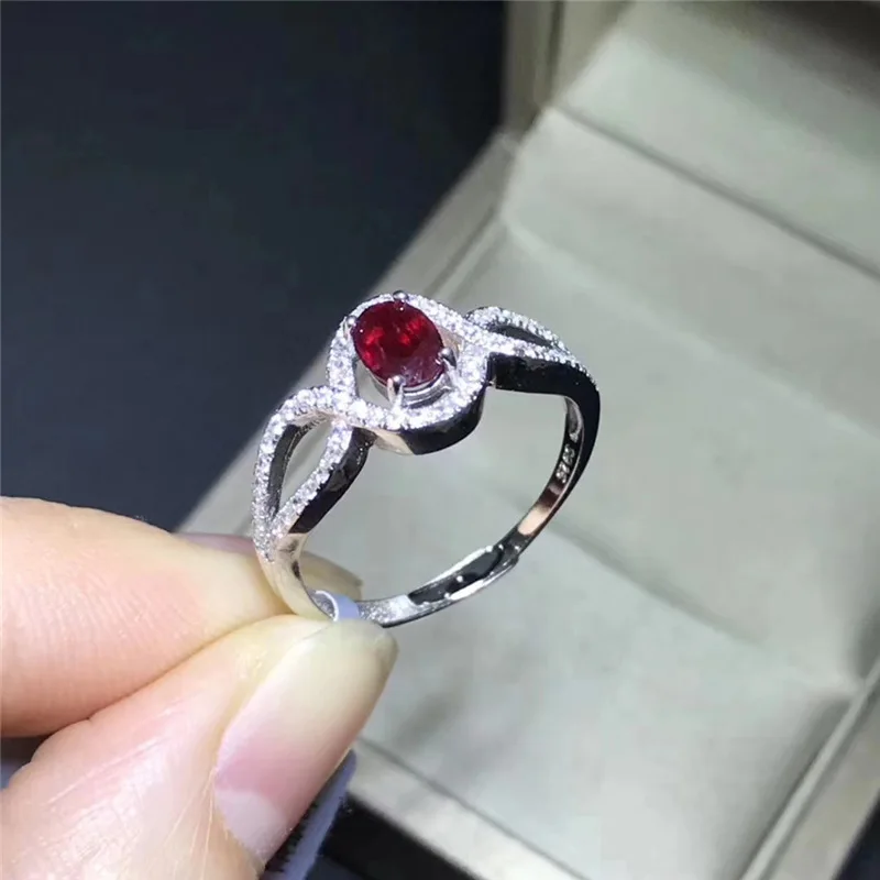 Натуральные Бирма красные рубиновые кольца 4x6 мм 0.6Ct настоящие драгоценные камни классические овальные колечки для женщин ювелирные украшения стерлингового серебра 925#359