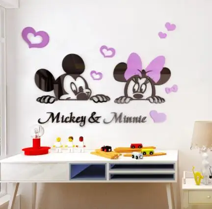 Новые 3D Мультяшные Микки и Минни Маус DIY настенные Зеркальные Стикеры DIY акриловые зеркальные настенные стикеры s Наклейка и фрески для украшения дома - Цвет: C