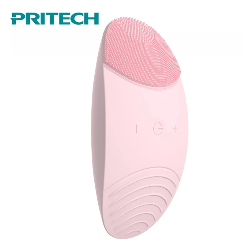Pink PRITECH профессиональный очиститель лица Индуктивная зарядка звуковая вибрация электрическая щетка для чистки лица IPX 6 силиконовый уход за кожей - Цвет: Pink