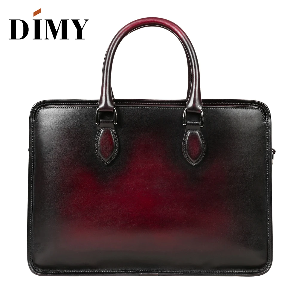 DIMY Dutch Calfskin Genuine Leather Briefcase Men Bag Hand Patina Business Briefcases 15 Luxury Bags Designer Shoulder Bag 2019