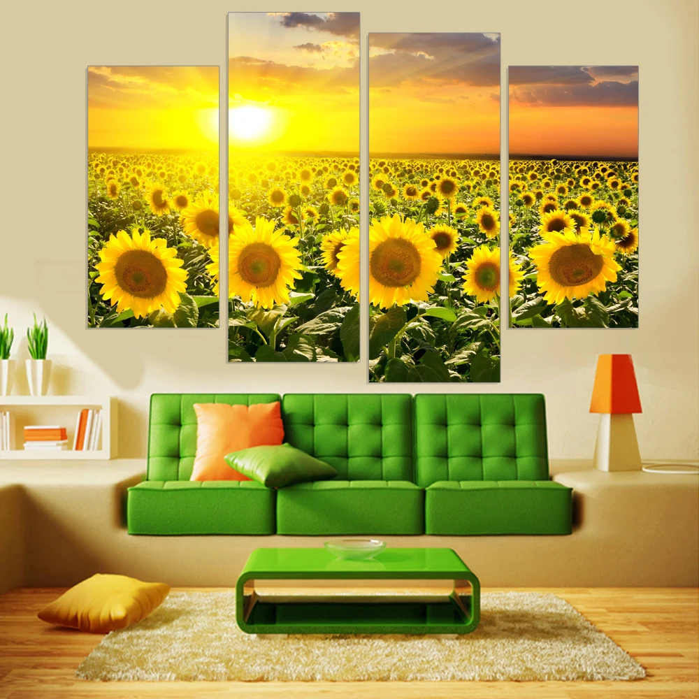 Современная картина без рамки с изображением подсолнуха HD на стену цветами
